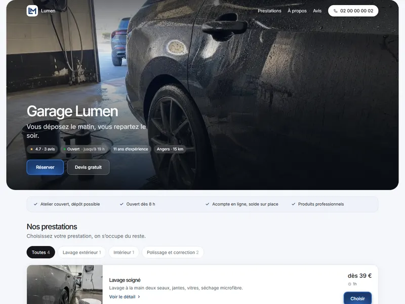 La page de Garage Lumen
