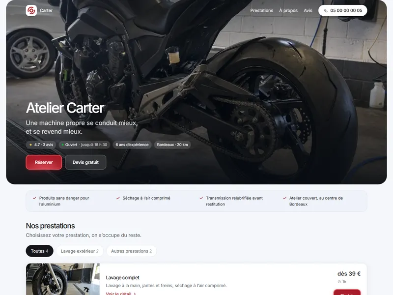 La page de Atelier Carter