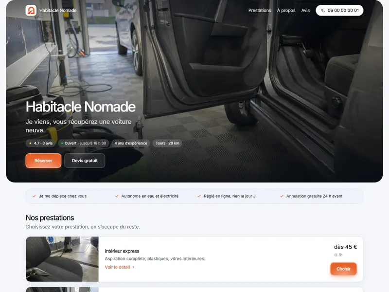 La page de Habitacle Nomade