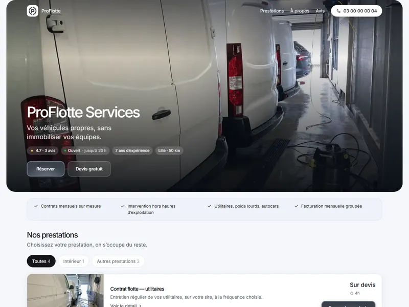 La page de ProFlotte Services